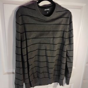 Cherokee Men's Gray and Black Striped Crewneck Sweater